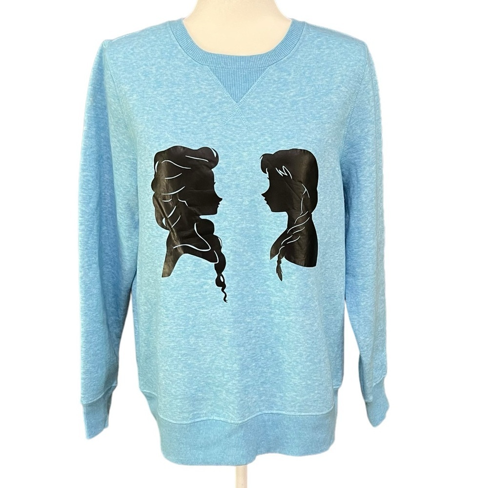 Dip Women’s Blue Frozen Elsa & Anna Silhouette Design Graphic Sweatshirt, L.​​